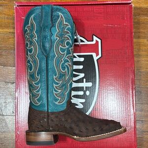 Justin Boots Teal and Brown Heeled Boots